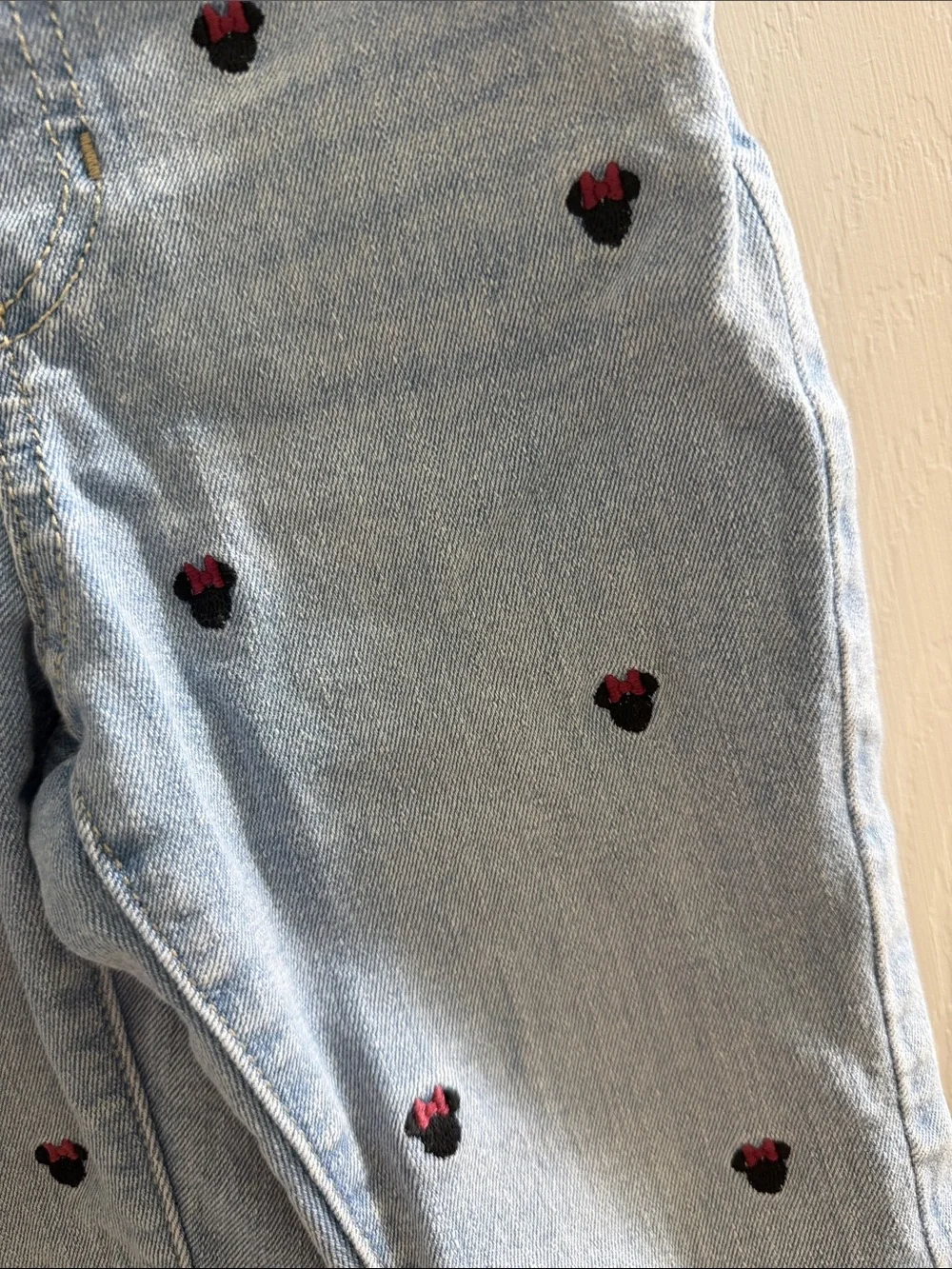 Disney Light Blue Denim Jeans with Red Heart Embroidery